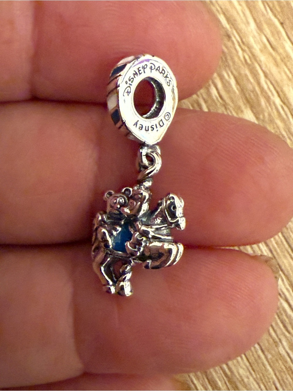 Pandora Silver Bear Carousel Dangle Charm with Blue Accent